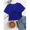 imageLYANER Womens Floral Print V Neck Tie Knot Ruffle Hem Short Sleeve Blouse Peplum TopRoyal Blue