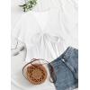 imageLYANER Womens Floral Print V Neck Tie Knot Ruffle Hem Short Sleeve Blouse Peplum TopWhite