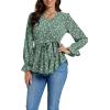 imageLYANER Womens Floral Wrap V Neck Tie Waist Peplum Ruffle Hem Long Sleeve Blouse Shirt TopFloral Green
