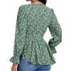 imageLYANER Womens Floral Wrap V Neck Tie Waist Peplum Ruffle Hem Long Sleeve Blouse Shirt TopFloral Green