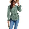 imageLYANER Womens Floral Wrap V Neck Tie Waist Peplum Ruffle Hem Long Sleeve Blouse Shirt TopFloral Green