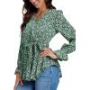 imageLYANER Womens Floral Wrap V Neck Tie Waist Peplum Ruffle Hem Long Sleeve Blouse Shirt TopFloral Green
