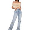 imageLYANER Womens Off Shoulder Ruched Short Sleeve Rib Knit Sexy Crop Top BlouseBeige