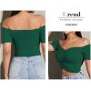 imageLYANER Womens Off Shoulder Ruched Short Sleeve Rib Knit Sexy Crop Top BlouseDark Green