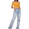 imageLYANER Womens Off Shoulder Ruched Short Sleeve Rib Knit Sexy Crop Top BlouseGinger