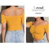 imageLYANER Womens Off Shoulder Ruched Short Sleeve Rib Knit Sexy Crop Top BlouseGinger