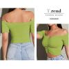 imageLYANER Womens Off Shoulder Ruched Short Sleeve Rib Knit Sexy Crop Top BlouseGrass Green