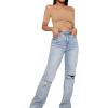 imageLYANER Womens Off Shoulder Ruched Short Sleeve Rib Knit Sexy Crop Top BlouseKhaki