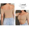 imageLYANER Womens Off Shoulder Ruched Short Sleeve Rib Knit Sexy Crop Top BlouseKhaki