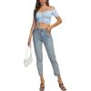 imageLYANER Womens Off Shoulder Ruched Short Sleeve Rib Knit Sexy Crop Top BlouseLight Blue