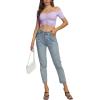imageLYANER Womens Off Shoulder Ruched Short Sleeve Rib Knit Sexy Crop Top BlouseLight Purple
