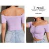 imageLYANER Womens Off Shoulder Ruched Short Sleeve Rib Knit Sexy Crop Top BlouseLight Purple