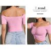 imageLYANER Womens Off Shoulder Ruched Short Sleeve Rib Knit Sexy Crop Top BlousePink
