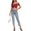 imageLYANER Womens Off Shoulder Ruched Short Sleeve Rib Knit Sexy Crop Top BlouseRed