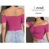 imageLYANER Womens Off Shoulder Ruched Short Sleeve Rib Knit Sexy Crop Top BlouseRose