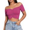 imageLYANER Womens Off Shoulder Ruched Short Sleeve Rib Knit Sexy Crop Top BlouseRose
