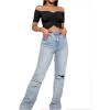 imageLYANER Womens Off Shoulder Ruched Short Sleeve Rib Knit Sexy Crop Top BlouseSolid Black
