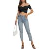 imageLYANER Womens Off Shoulder Ruched Short Sleeve Rib Knit Sexy Crop Top BlouseSolid Black