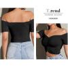 imageLYANER Womens Off Shoulder Ruched Short Sleeve Rib Knit Sexy Crop Top BlouseSolid Black