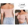 imageLYANER Womens Off Shoulder Ruched Short Sleeve Rib Knit Sexy Crop Top BlouseSolid Dusty Pink
