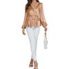 imageLYANER Womens Satin Silky Wraped V Neck Waist Tie Pleated Long Sleeve Blouse Shirt TopBeige