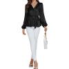 imageLYANER Womens Satin Silky Wraped V Neck Waist Tie Pleated Long Sleeve Blouse Shirt TopBlack