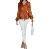 imageLYANER Womens Satin Silky Wraped V Neck Waist Tie Pleated Long Sleeve Blouse Shirt TopBurnt Orange