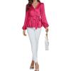 imageLYANER Womens Satin Silky Wraped V Neck Waist Tie Pleated Long Sleeve Blouse Shirt TopRose