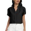 imageLYANER Womens Casual Split V Neck Petal Cap Sleeve Chiffon Blouse Shirt TopsBlack