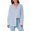 imageLYANER Womens Collar V Neck Button Down Long Sleeve Casual Work Office Blouse Shirts TopAzure