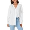 imageLYANER Womens Collar V Neck Button Down Long Sleeve Casual Work Office Blouse Shirts TopWhite