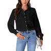 imageLYANER Womens Floral Lace Collar V Neck Button Down Long Puff Sleeve Office Blouse Shirt TopBlack