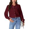 imageLYANER Womens Floral Lace Collar V Neck Button Down Long Puff Sleeve Office Blouse Shirt TopWine Red