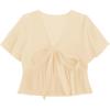 imageLYANER Womens Floral Print V Neck Tie Knot Ruffle Hem Short Sleeve Blouse Peplum TopBeige