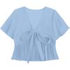 imageLYANER Womens Floral Print V Neck Tie Knot Ruffle Hem Short Sleeve Blouse Peplum TopLight Blue