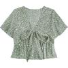 imageLYANER Womens Floral Print V Neck Tie Knot Ruffle Hem Short Sleeve Blouse Peplum TopLight Green Floral