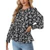 imageLYANER Womens Babydoll Peplum Blouse Bow Tie Front Long Sleeve Floral Print Smock TopsBlack