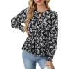 imageLYANER Womens Babydoll Peplum Blouse Bow Tie Front Long Sleeve Floral Print Smock TopsBlack