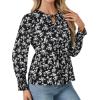 imageLYANER Womens Babydoll Peplum Blouse Bow Tie Front Long Sleeve Floral Print Smock TopsBlack