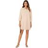 imageLYANER Womens Button Down Shirt Dresses Collared Long Sleeve Slit Tunic Blouse Tops with PocketsBeige