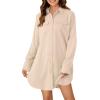 imageLYANER Womens Button Down Shirt Dresses Collared Long Sleeve Slit Tunic Blouse Tops with PocketsBeige