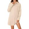 imageLYANER Womens Button Down Shirt Dresses Collared Long Sleeve Slit Tunic Blouse Tops with PocketsBeige
