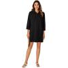 imageLYANER Womens Button Down Shirt Dresses Collared Long Sleeve Slit Tunic Blouse Tops with PocketsBlack