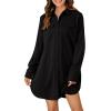 imageLYANER Womens Button Down Shirt Dresses Collared Long Sleeve Slit Tunic Blouse Tops with PocketsBlack