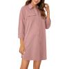 imageLYANER Womens Button Down Shirt Dresses Collared Long Sleeve Slit Tunic Blouse Tops with PocketsDust Pink
