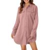 imageLYANER Womens Button Down Shirt Dresses Collared Long Sleeve Slit Tunic Blouse Tops with PocketsDust Pink