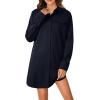 imageLYANER Womens Button Down Shirt Dresses Collared Long Sleeve Slit Tunic Blouse Tops with PocketsNavy Blue