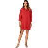 imageLYANER Womens Button Down Shirt Dresses Collared Long Sleeve Slit Tunic Blouse Tops with PocketsRed
