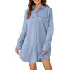 imageLYANER Womens Button Down Shirt Dresses Collared Long Sleeve Slit Tunic Blouse Tops with PocketsSky Blue