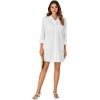 imageLYANER Womens Button Down Shirt Dresses Collared Long Sleeve Slit Tunic Blouse Tops with PocketsWhite